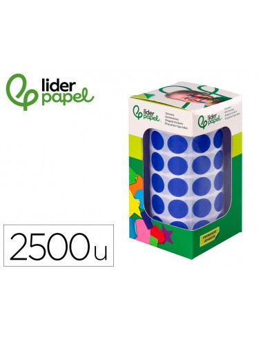 Gomets liderpapel autoadhesivo circulos 15 mm azul rollo de 2500 unidades en caja de carton