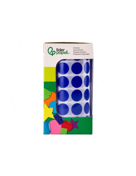 Gomets liderpapel autoadhesivo circulos 15 mm azul rollo de 2500 unidades en caja de carton