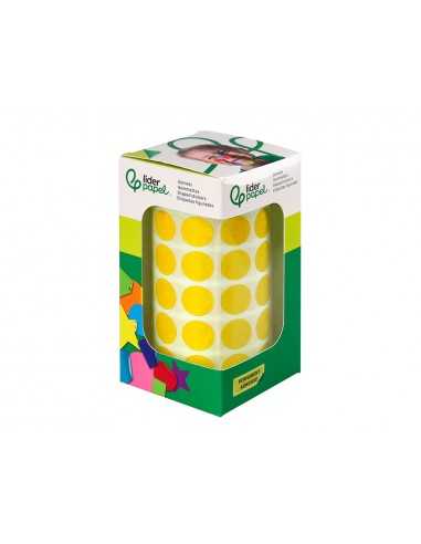 Gomets liderpapel autoadhesivo circulos 15 mm amarillo rollo de 2500 unidades en caja de carton