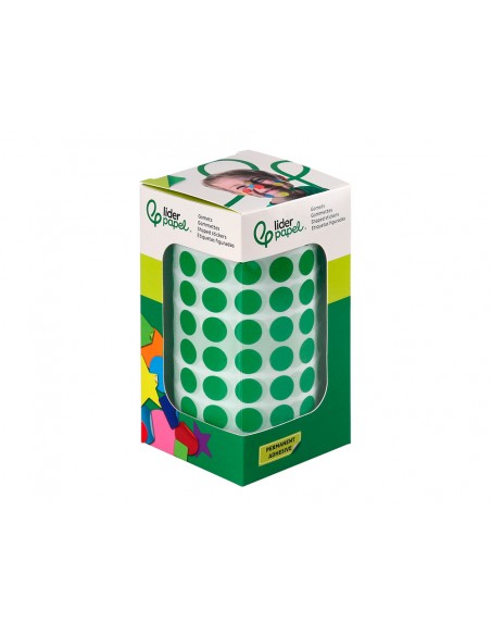 Gomets liderpapel autoadhesivo circulos 10,5 mm verde rollo de 6000 unidades en caja de carton
