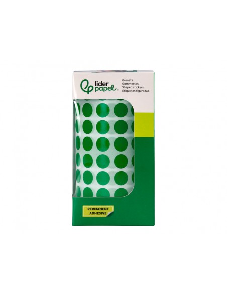 Gomets liderpapel autoadhesivo circulos 10,5 mm verde rollo de 6000 unidades en caja de carton
