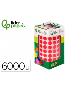 Gomets liderpapel autoadhesivo circulos 10,5 mm rojo rollo de 6000 unidades en caja de carton