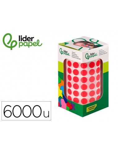 Gomets liderpapel autoadhesivo circulos 10,5 mm rojo rollo de 6000 unidades en caja de carton