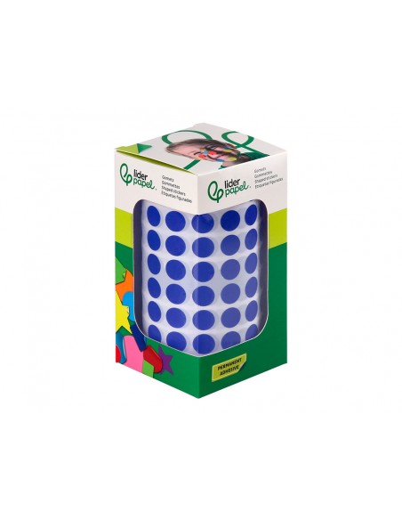 Gomets liderpapel autoadhesivo circulos 10,5 mm azul rollo de 6000 unidades en caja de carton