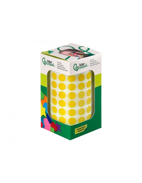 Gomets liderpapel autoadhesivo circulos 10,5 mm amarillo rollo de 6000 unidades en caja de carton