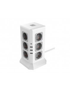 Regleta q-connect enchufe multiple 16 en 1 cable 2 mt 12 tomas de corriente+3 usb+1 usb tipo c 120x120x210mm