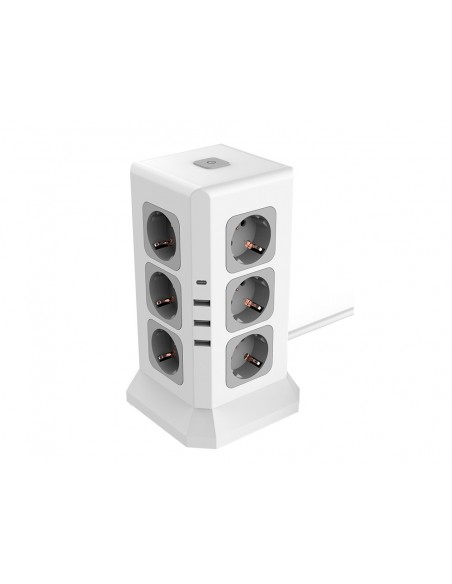 Regleta q-connect enchufe multiple 16 en 1 cable 2 mt 12 tomas de corriente+3 usb+1 usb tipo c 120x120x210mm