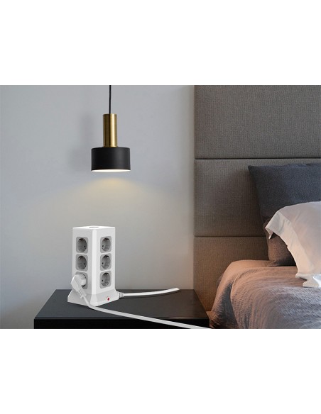 Regleta q-connect enchufe multiple 16 en 1 cable 2 mt 12 tomas de corriente+3 usb+1 usb tipo c 120x120x210mm