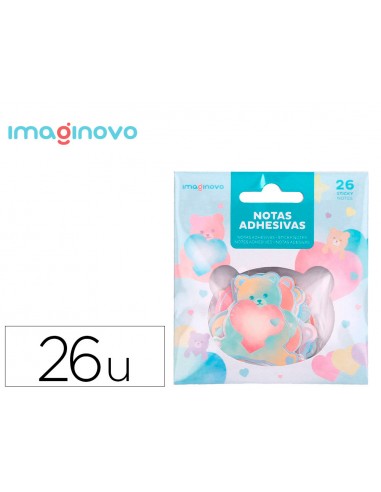 Pegatinas imaginovo notas adhesivas papel forma oso y corazon 110x105 mm en blister