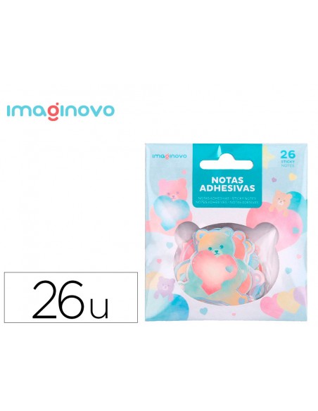 Pegatinas imaginovo notas adhesivas papel forma oso y corazon 110x105 mm en blister