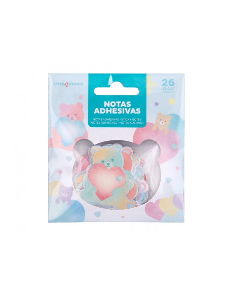 Pegatinas imaginovo notas adhesivas papel forma oso y corazon 110x105 mm en blister