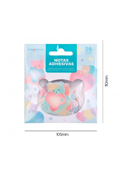 Pegatinas imaginovo notas adhesivas papel forma oso y corazon 110x105 mm en blister