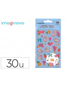 Pegatinas imaginovo flores y conejos de papel 190x104 mm en blister