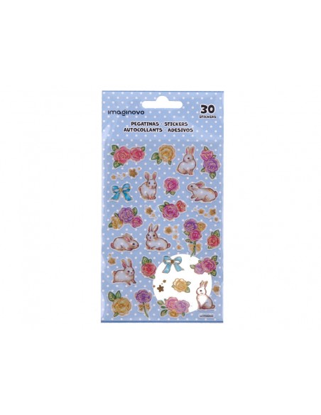 Pegatinas imaginovo flores y conejos de papel 190x104 mm en blister