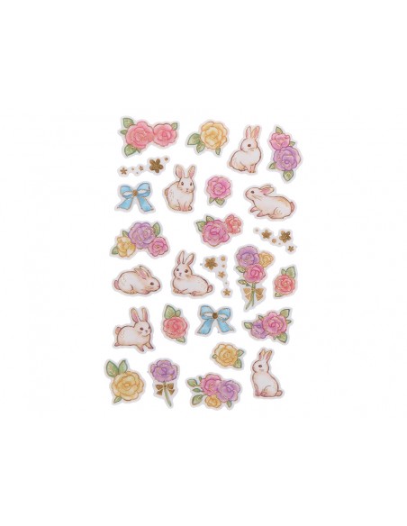 Pegatinas imaginovo flores y conejos de papel 190x104 mm en blister