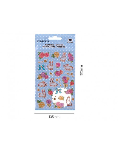 Pegatinas imaginovo flores y conejos de papel 190x104 mm en blister