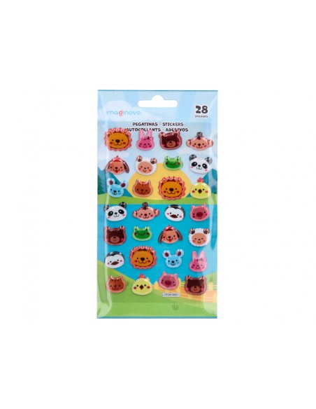 Pegatinas imaginovo cute animales salvajes caras con relieve 190x105 mm en blister