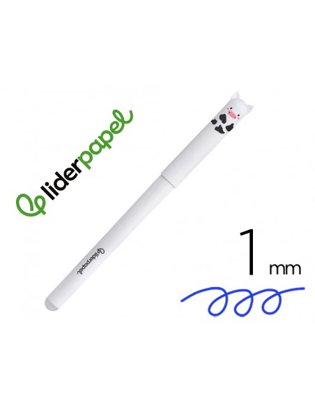 Boligrafo fantasia liderpapel animal town vaca tinta azul borrable punta 1 mm