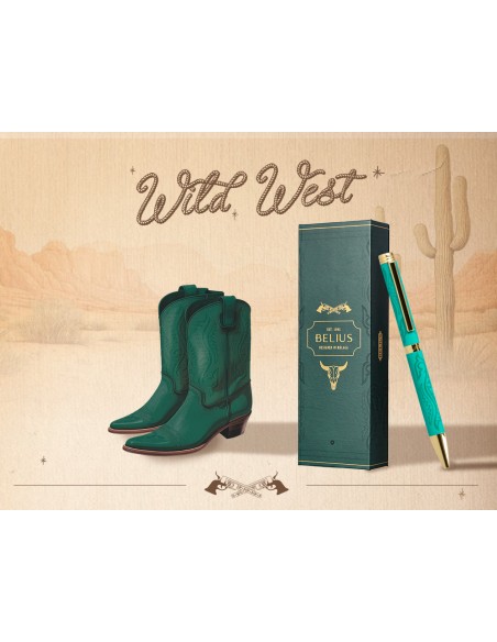 Boligrafo belius wild west aluminio color verde tinta color azul caja de diseño