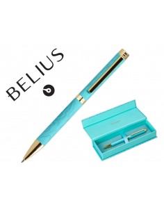 Boligrafo belius wild west aluminio color turquesa doradotinta color azul caja de diseño
