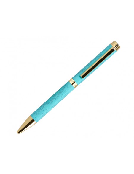 Boligrafo belius wild west aluminio color turquesa doradotinta color azul caja de diseño