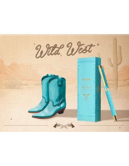 Roller belius wild west aluminio color turquesa dorado tinta color negro caja de diseño