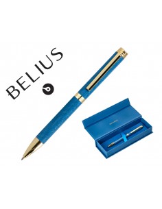 Boligrafo belius wild west aluminio color azul marino dorado tinta color azul caja de diseño