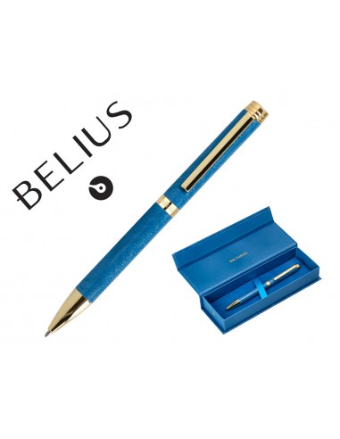 Boligrafo belius wild west aluminio color azul marino dorado tinta color azul caja de diseño