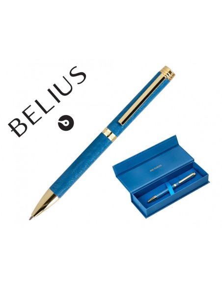 Boligrafo belius wild west aluminio color azul marino dorado tinta color azul caja de diseño