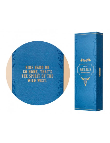 Boligrafo belius wild west aluminio color azul marino dorado tinta color azul caja de diseño