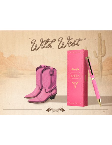 Boligrafo belius wild west aluminio color rosa dorado tinta color azul caja de diseño
