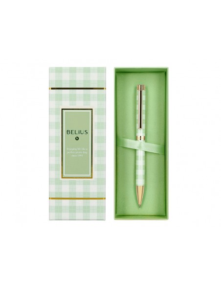 Boligrafo belius picnic aluminio color verde dorado tinta color azul caja de diseño