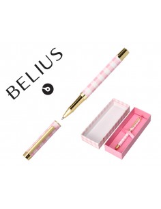 Boligrafo belius picnic aluminio color rosa dorado tinta color azul caja de diseño