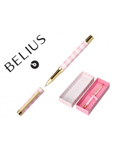 Boligrafo belius picnic aluminio color rosa dorado tinta color azul caja de diseño