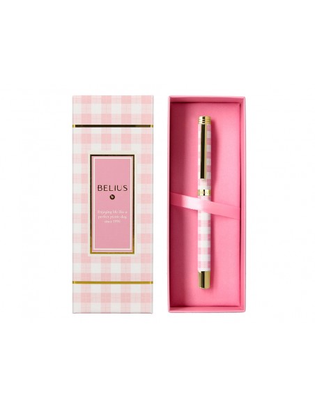 Boligrafo belius picnic aluminio color rosa dorado tinta color azul caja de diseño