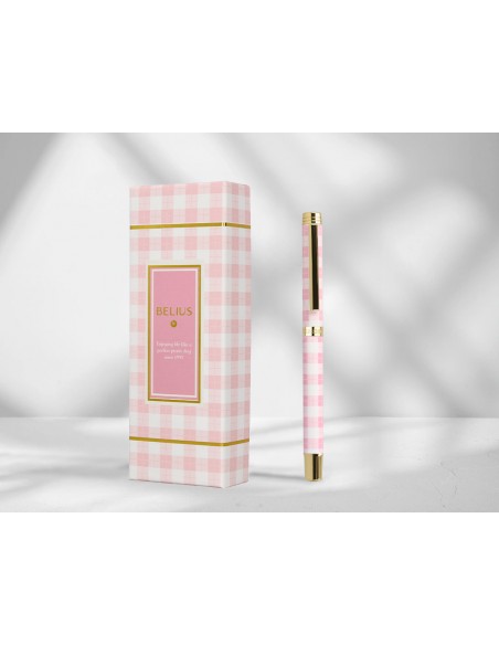Boligrafo belius picnic aluminio color rosa dorado tinta color azul caja de diseño