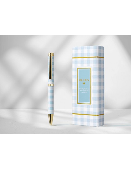 Boligrafo belius perfect picnic day aluminio color azul celeste dorado tinta azulcaja de diseño