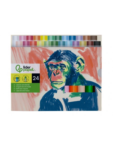 Lapices cera blanda liderpapel redonda caja de 24 unidades colores surtidos