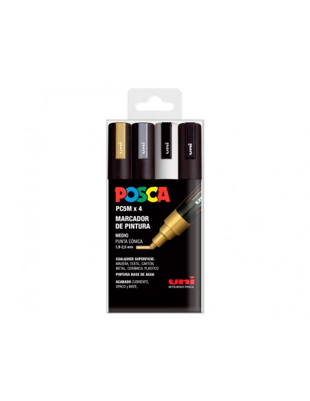 Rotulador uni posca pc-5m/4c marcador de pintura punta conica 1,8-2,5 mm gswb estuche de 4 unidades