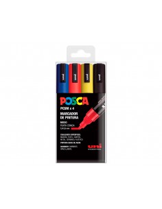 Rotulador uni posca pc-5m/4c marcador de pintura punta conica 1,8-2,5 mm estuche de 4 unidades colores basicos