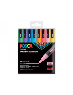 Rotulador uni posca pc-3m/8c marcador de pintura punta conica 0,9-1,3 mm estuche de 8 unidades colores purpurina