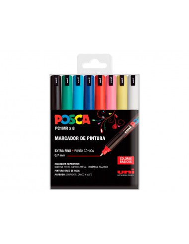 Rotulador uni posca pc1mr/8c marcador de pintura punta extrafina 0,7 mm estuche de 8 unidades colores basicos