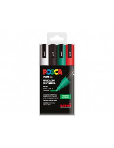 Rotulador uni posca pc-5m/4c estuche de 4 unidades colores navidad surtidos