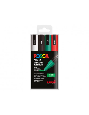 Rotulador uni posca pc-5m/4c estuche de 4 unidades colores navidad surtidos