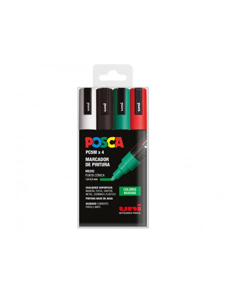 Rotulador uni posca pc-5m/4c estuche de 4 unidades colores navidad surtidos