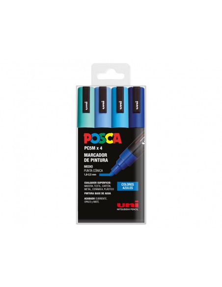 Rotulador uni posca pc-5m/4c estuche de 4 unidades colores azules surtidos