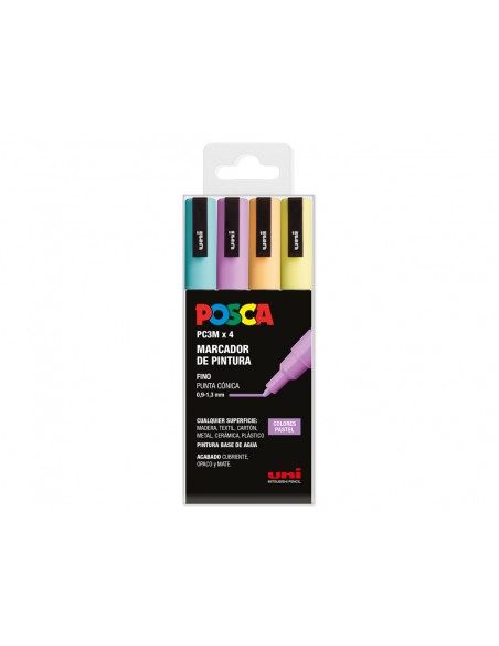 Rotulador uni posca pc-3m/4c estuche de 4 unidades colores pastel surtidos