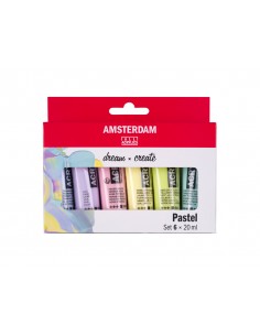 Pintura acrilica amsterdam 20 ml caja de 6 colores surtidos pastel