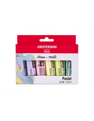 Pintura acrilica amsterdam 20 ml caja de 6 colores surtidos pastel