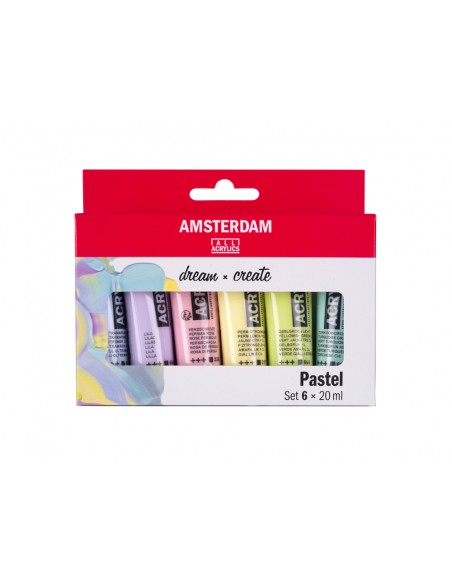 Pintura acrilica amsterdam 20 ml caja de 6 colores surtidos pastel
